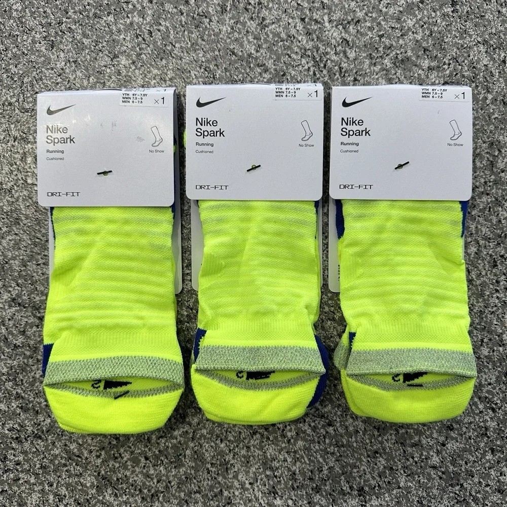 Nike Spark Running Socks No Show Tab Mens 6-7.5 Womens 7.5-9 Volt Reflective